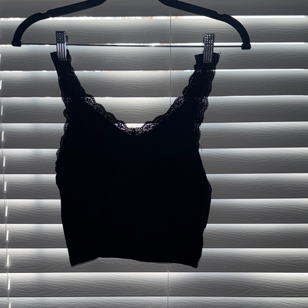 Black Lace Trim Tank Top